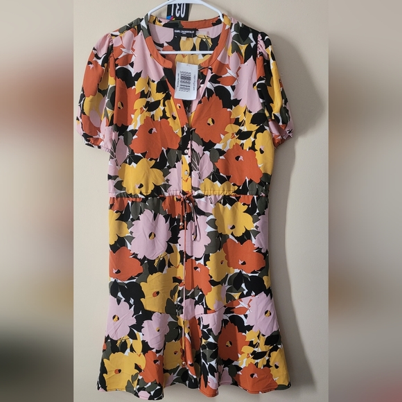 Karl Lagerfeld Paris Women's Floral Printed Button Front Mini Dress - Picture 3 of 7